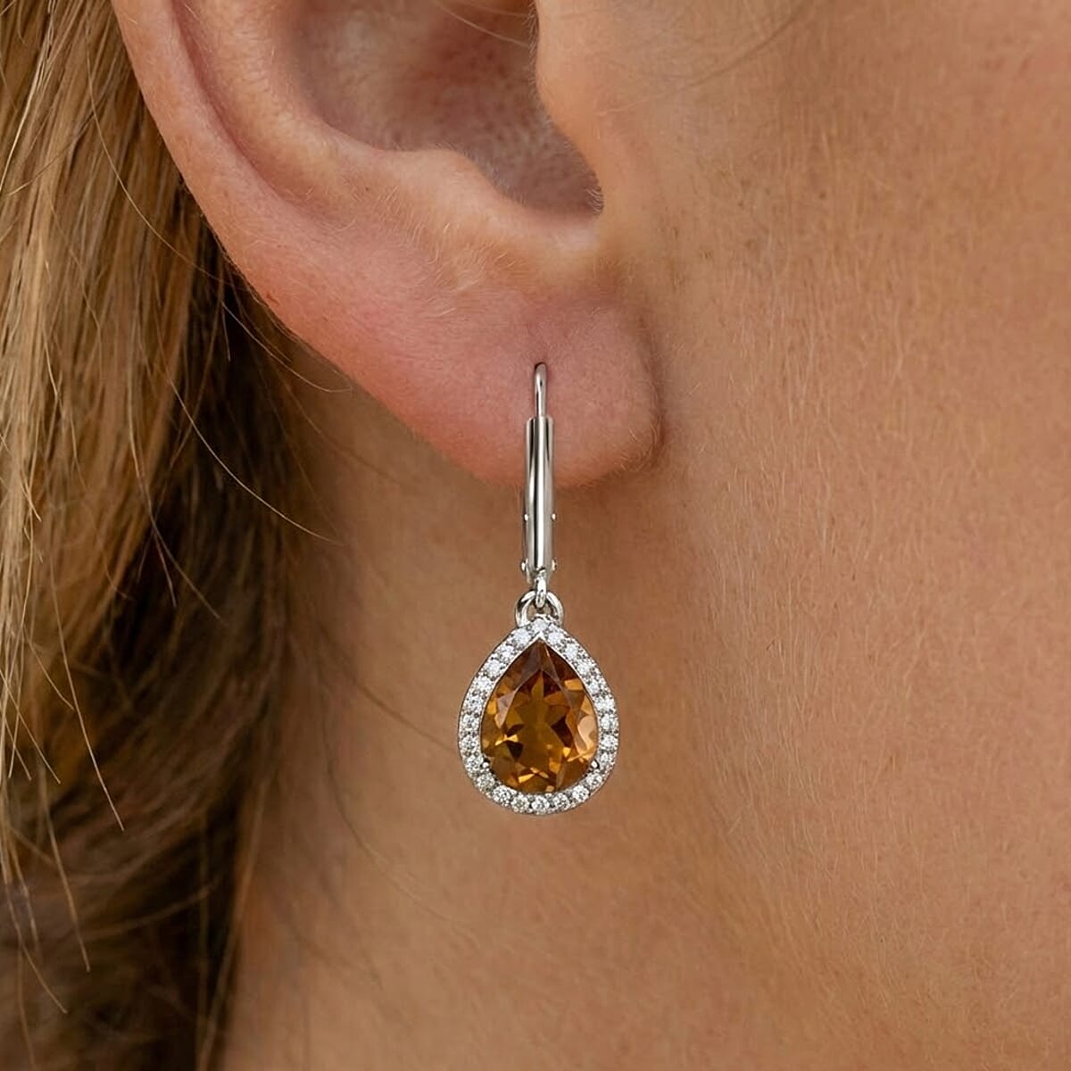 EverTrue Autumn Alexite and White Zircon 3.50 ctw Fallfire Regal Earrings in Platinum Bond image number 2