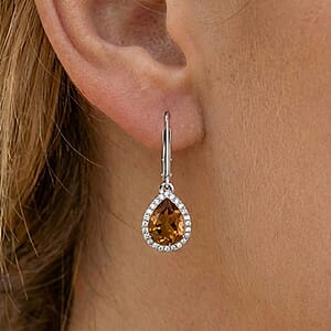 EverTrue Autumn Alexite and White Zircon 3.50 ctw Fallfire Regal Earrings in Platinum Bond