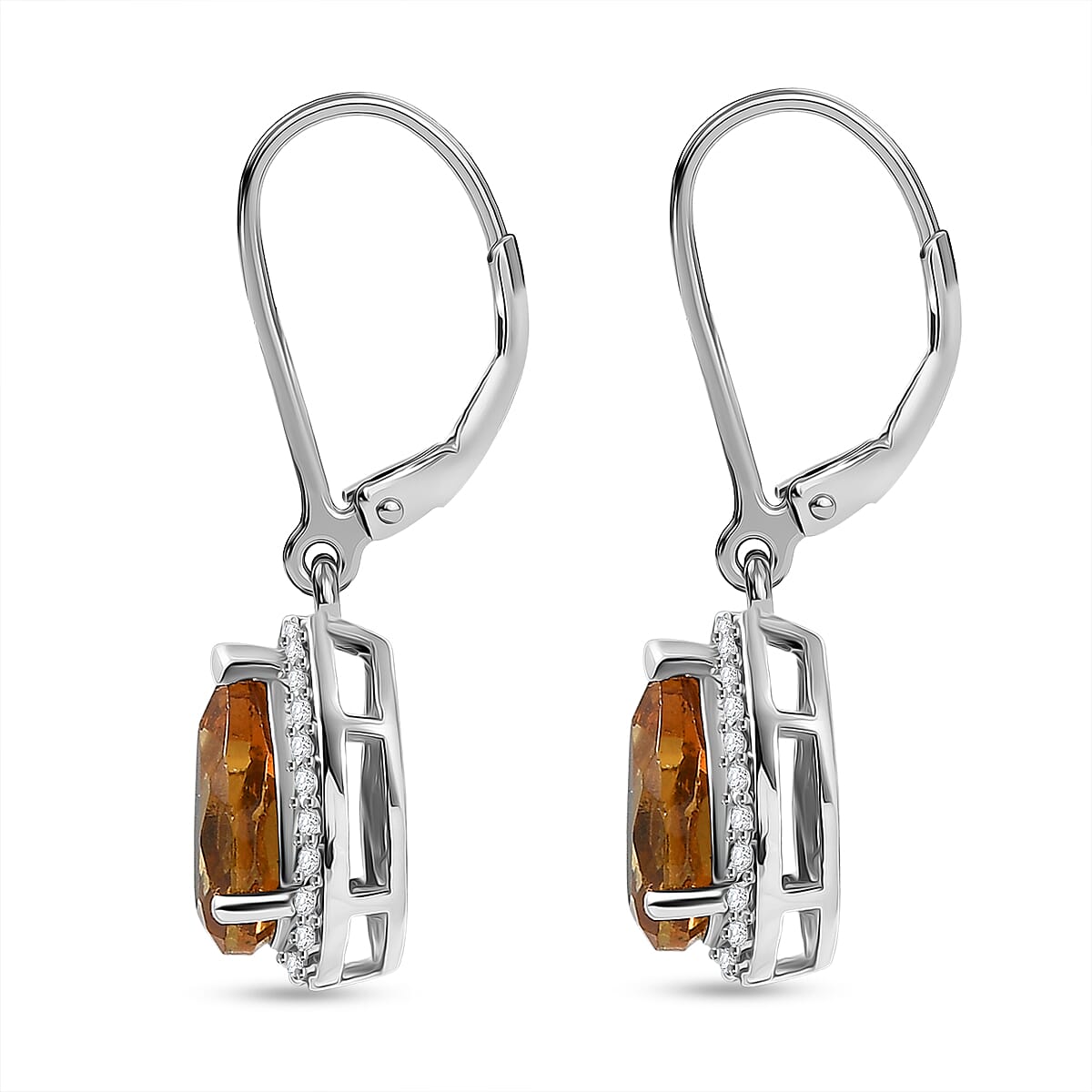 EverTrue Autumn Alexite and White Zircon 3.50 ctw Fallfire Regal Earrings in Platinum Bond image number 3