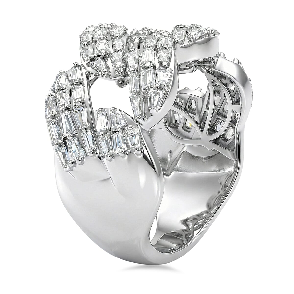 D'Joy Moissanite 2.40 ctw Cuban Band Men's Ring in Rhodium Over Sterling Silver (Size 10.0) image number 3