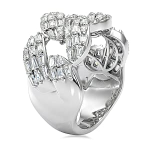 D'Joy Moissanite 2.40 ctw Cuban Band Men's Ring in Rhodium Over Sterling Silver (Size 10.0)