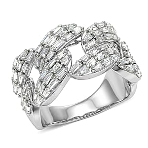 D'Joy Moissanite 2.40 ctw Cuban Band Men's Ring in Rhodium Over Sterling Silver (Size 11.0)