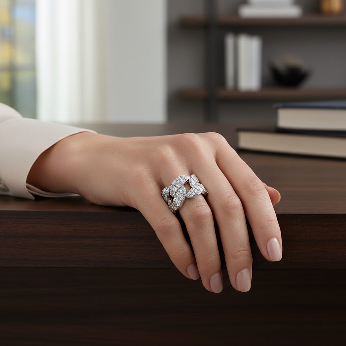 D'Joy Moissanite 2.40 ctw Cuban Band Men's Ring in Rhodium Over Sterling Silver (Size 12.0) image number 2