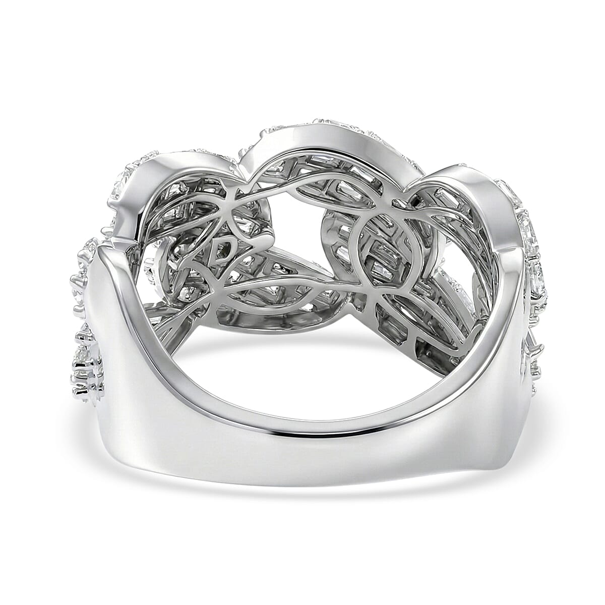 D'Joy Moissanite 2.40 ctw Cuban Band Men's Ring in Rhodium Over Sterling Silver (Size 12.0) image number 4