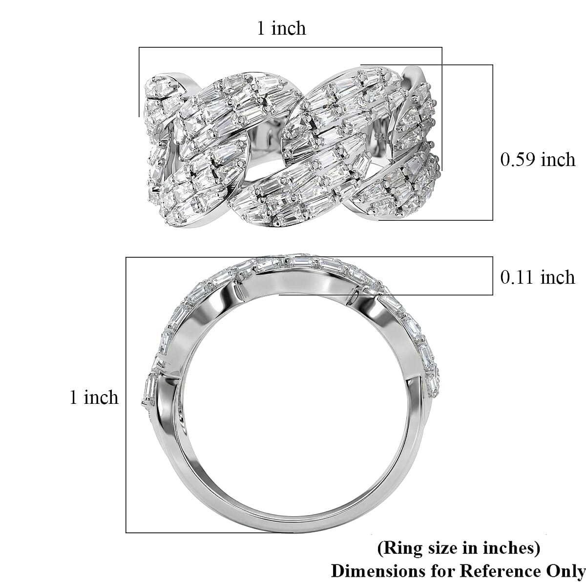 D'Joy Moissanite 2.40 ctw Cuban Band Men's Ring in Rhodium Over Sterling Silver (Size 12.0) image number 5