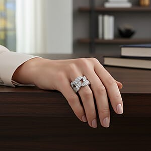 D'Joy Moissanite 2.40 ctw Cuban Band Men's Ring in Rhodium Over Sterling Silver (Size 13.0)