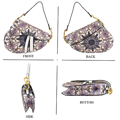 The Grand Pelle White Genuine Leather Embroidery Purple Kaleidoscope with Sequins Crossbody Bag with Scarf