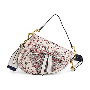 The Grand Pelle White Genuine Leather Embroidery Red Heart with Sequins Crossbody Bag with Scarf