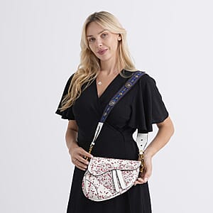 The Grand Pelle White Genuine Leather Embroidery Red Heart with Sequins Crossbody Bag with Scarf