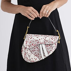 The Grand Pelle White Genuine Leather Embroidery Red Heart with Sequins Crossbody Bag with Scarf
