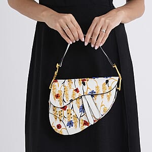 The Grand Pelle White Genuine Leather Embroidery Yellow Wheat with Sequins Crossbody Bag with Scarf