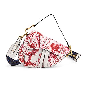 The Grand Pelle White Genuine Leather Embroidery Red Plum Blossom Crossbody Bag with Scarf