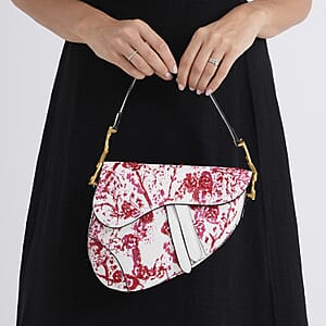 The Grand Pelle White Genuine Leather Embroidery Red Plum Blossom Crossbody Bag with Scarf
