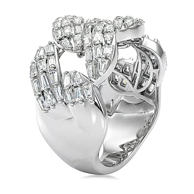 D'Joy Moissanite 2.40 ctw Cuban Band Men's Ring in Rhodium Over Sterling Silver (Size 14.0)
