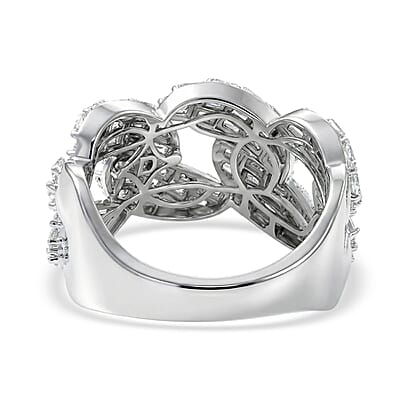 D'Joy Moissanite 2.40 ctw Cuban Band Men's Ring in Rhodium Over Sterling Silver (Size 14.0)