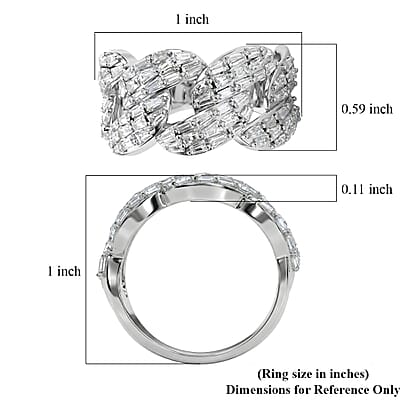 D'Joy Moissanite 2.40 ctw Cuban Band Men's Ring in Rhodium Over Sterling Silver (Size 14.0)