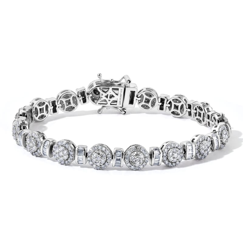 Luxuriant Lab Grown Diamond G-H SI 3.65 ctw Heritage Halo Bracelet in Rhodium Over Sterling Silver (7.25 In)