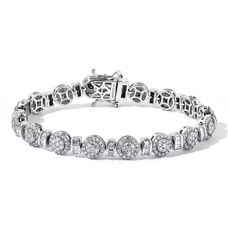 Luxuriant Lab Grown Diamond G-H SI 3.65 ctw Bracelet in Rhodium Over Sterling Silver (7.25 In)