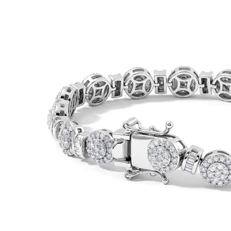 Luxuriant Lab Grown Diamond G-H SI 3.65 ctw Heritage Halo Bracelet in Rhodium Over Sterling Silver (7.25 In)