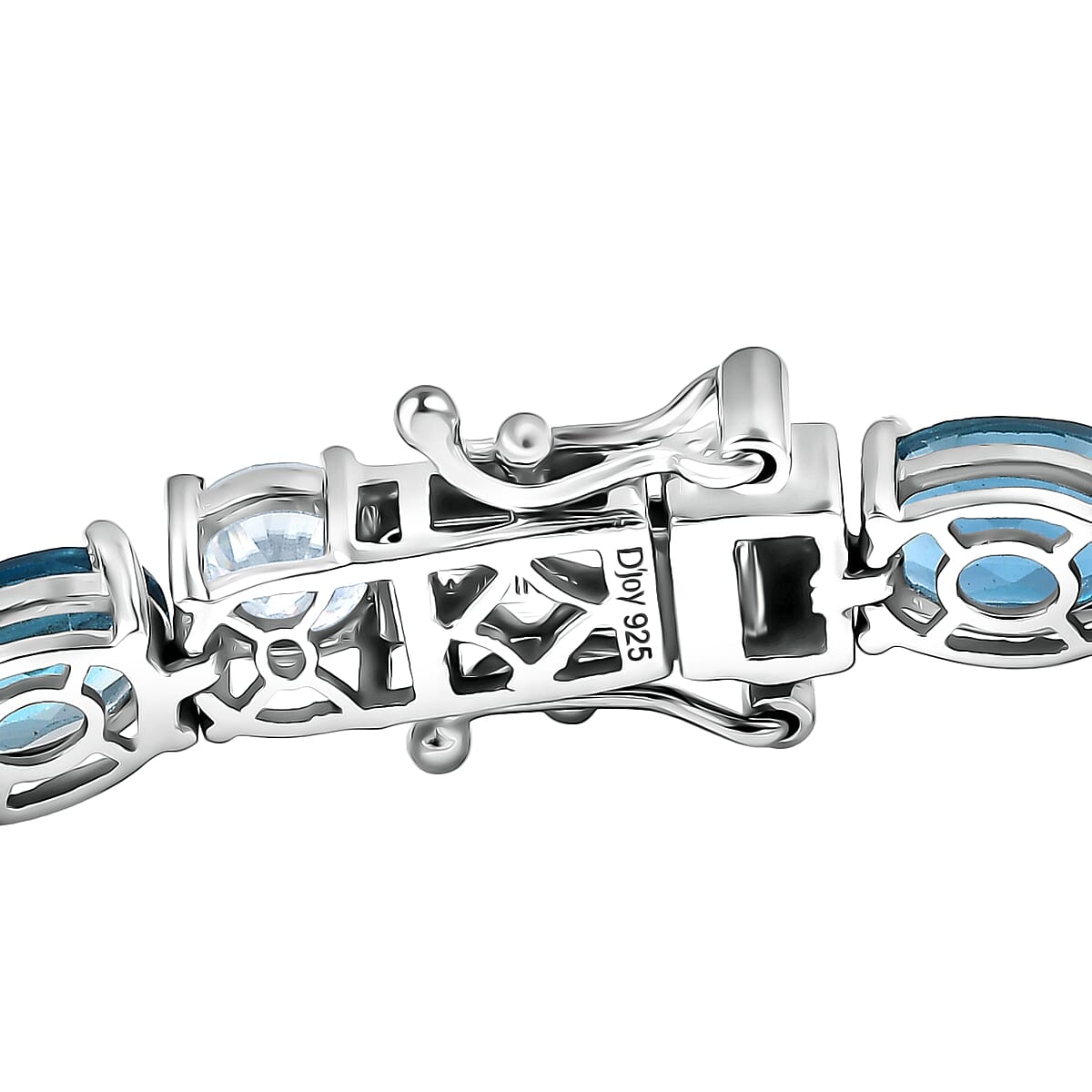 D'Joy Certified London Blue Topaz and Moissanite 19.50 ctw Bracelet in Rhodium Over Sterling Silver (7.25 In) image number 3