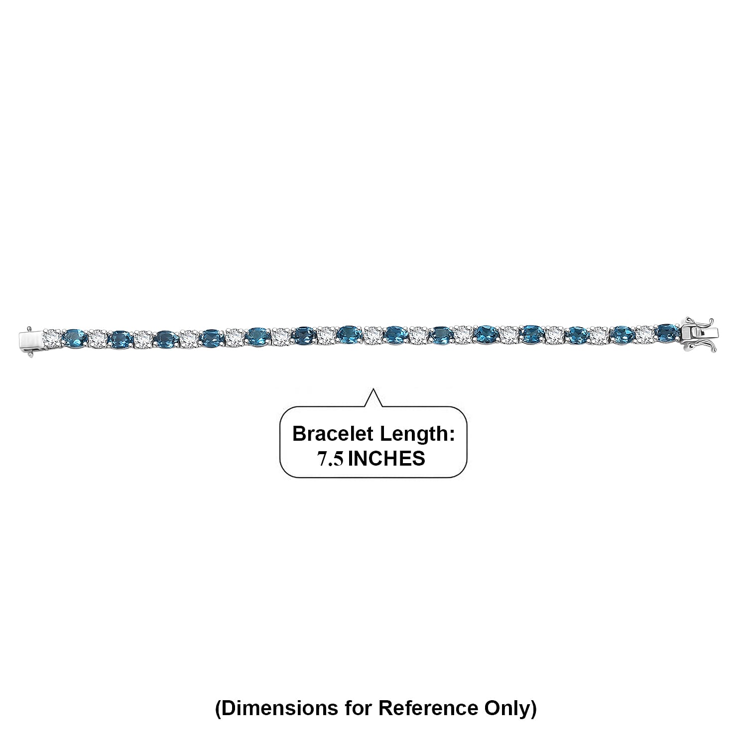 D'Joy Certified London Blue Topaz and Moissanite 19.50 ctw Bracelet in Rhodium Over Sterling Silver (7.25 In)