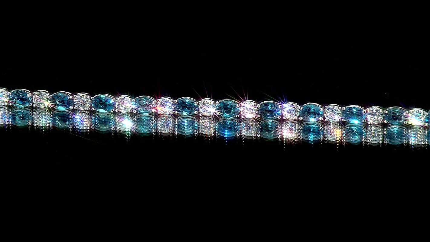 D'Joy Certified London Blue Topaz, Moissanite Bracelet in Rhodium Over Sterling Silver (7.25 In) 19.50 ctw