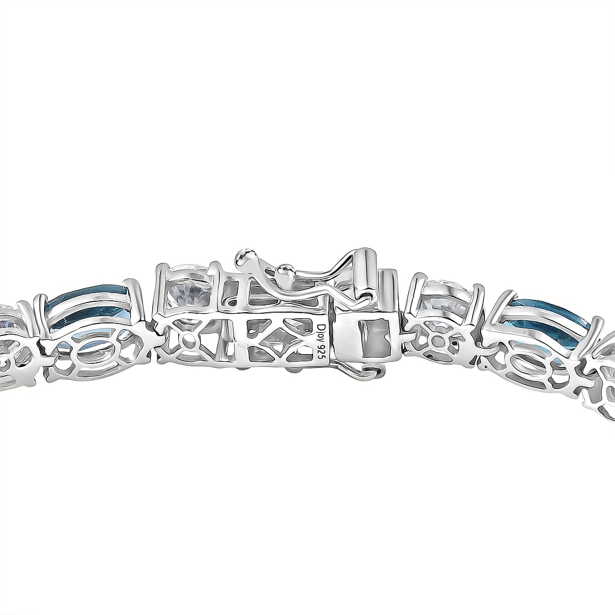 D'Joy Certified London Blue Topaz and Moissanite 17.10 ctw Bracelet in Rhodium Over Sterling Silver (6.50 In) image number 3
