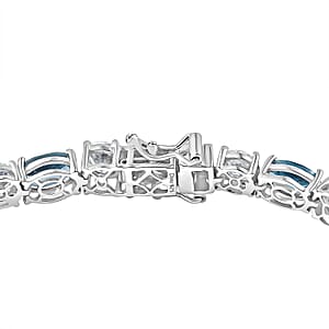 D'Joy Certified London Blue Topaz and Moissanite 17.10 ctw Bracelet in Rhodium Over Sterling Silver (6.50 In)