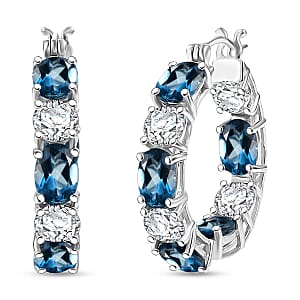 D'Joy Certified London Blue Topaz and Moissanite 13.00 ctw Earrings in Rhodium Over Sterling Silver