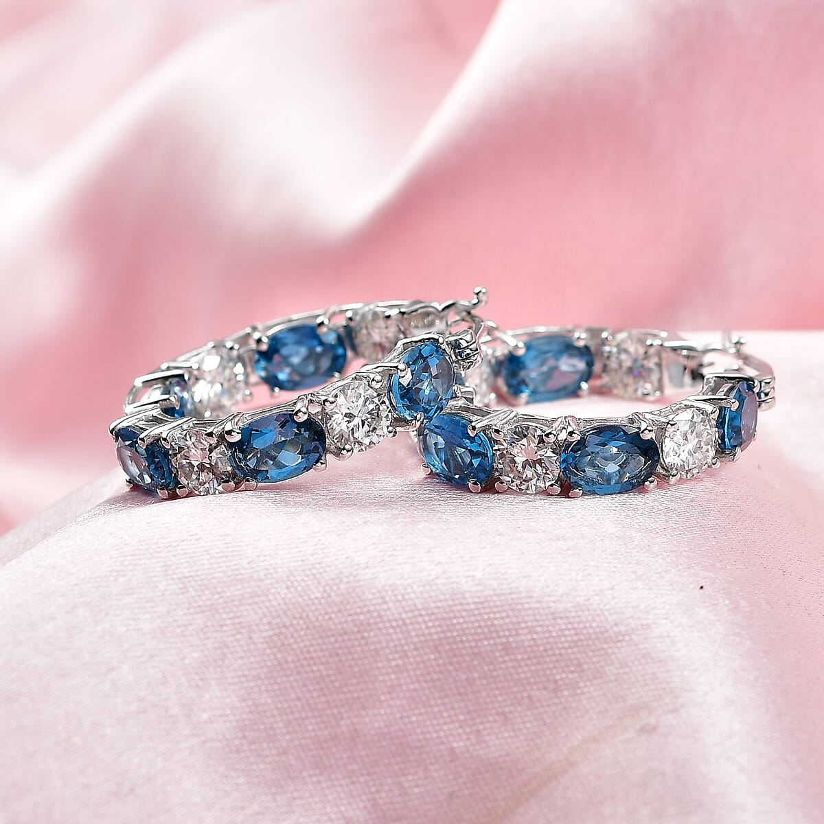 D'Joy Certified London Blue Topaz and Moissanite 13.00 ctw Earrings in Rhodium Over Sterling Silver image number 1