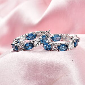 D'Joy Certified London Blue Topaz and Moissanite 13.00 ctw Earrings in Rhodium Over Sterling Silver