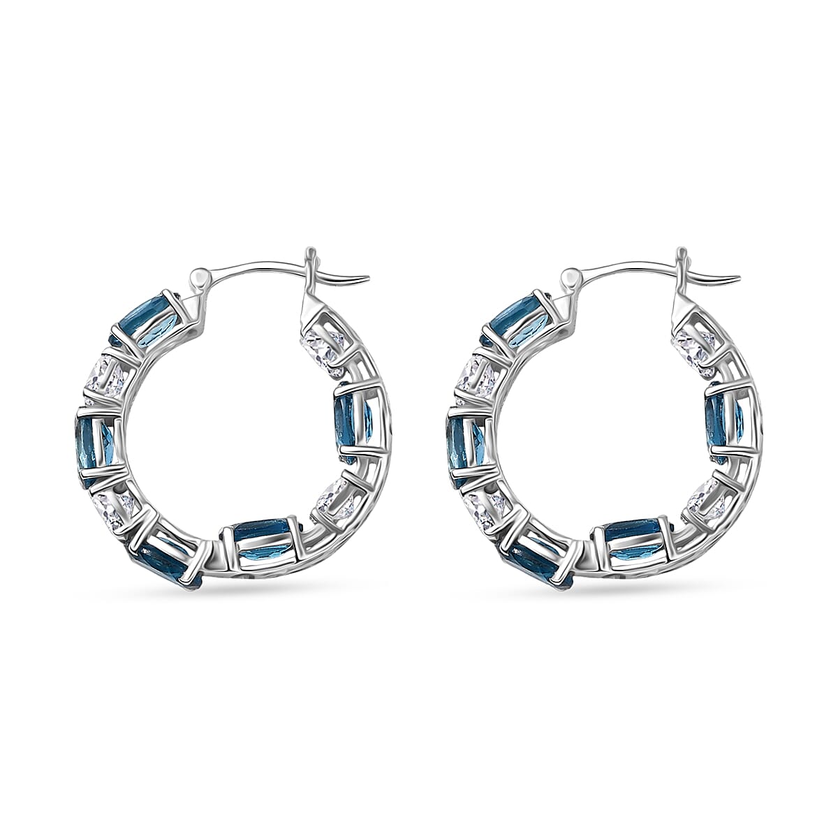 D'Joy Certified London Blue Topaz and Moissanite 13.00 ctw Earrings in Rhodium Over Sterling Silver image number 3