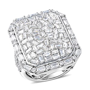 D'Joy Moissanite 3.90 ctw Shattered Mirror Ring in Rhodium Over Sterling Silver (Size 5.0)