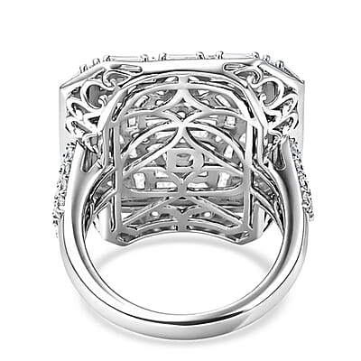 D'Joy Moissanite 3.90 ctw Shattered Mirror Ring in Rhodium Over Sterling Silver (Size 5.0)