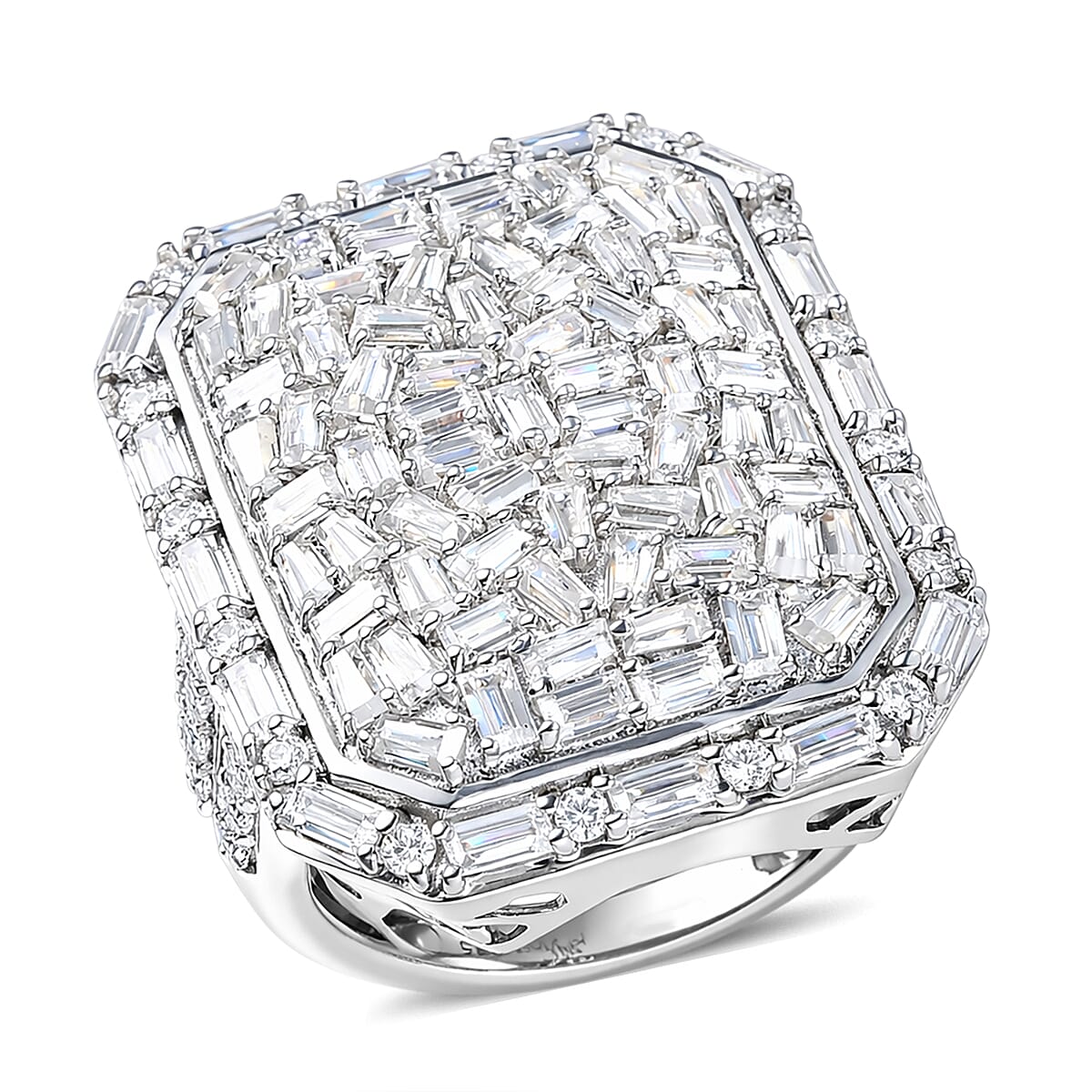 D'Joy Moissanite 3.90 ctw Ring in Rhodium Over Sterling Silver (Size 7.0)