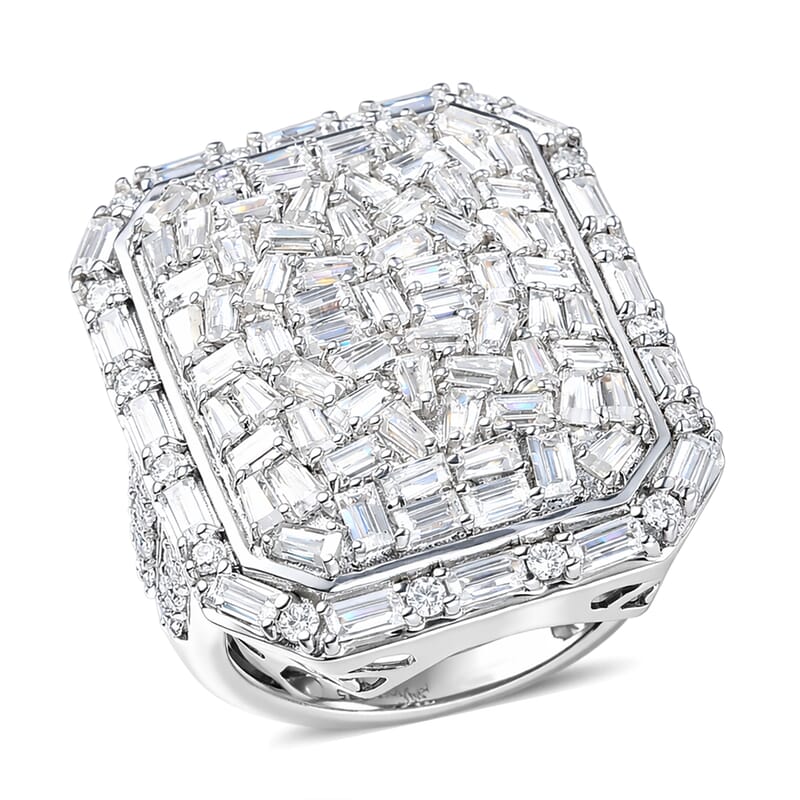 D'Joy Moissanite 3.90 ctw Shattered Mirror Ring in Rhodium Over Sterling Silver (Size 7.0)