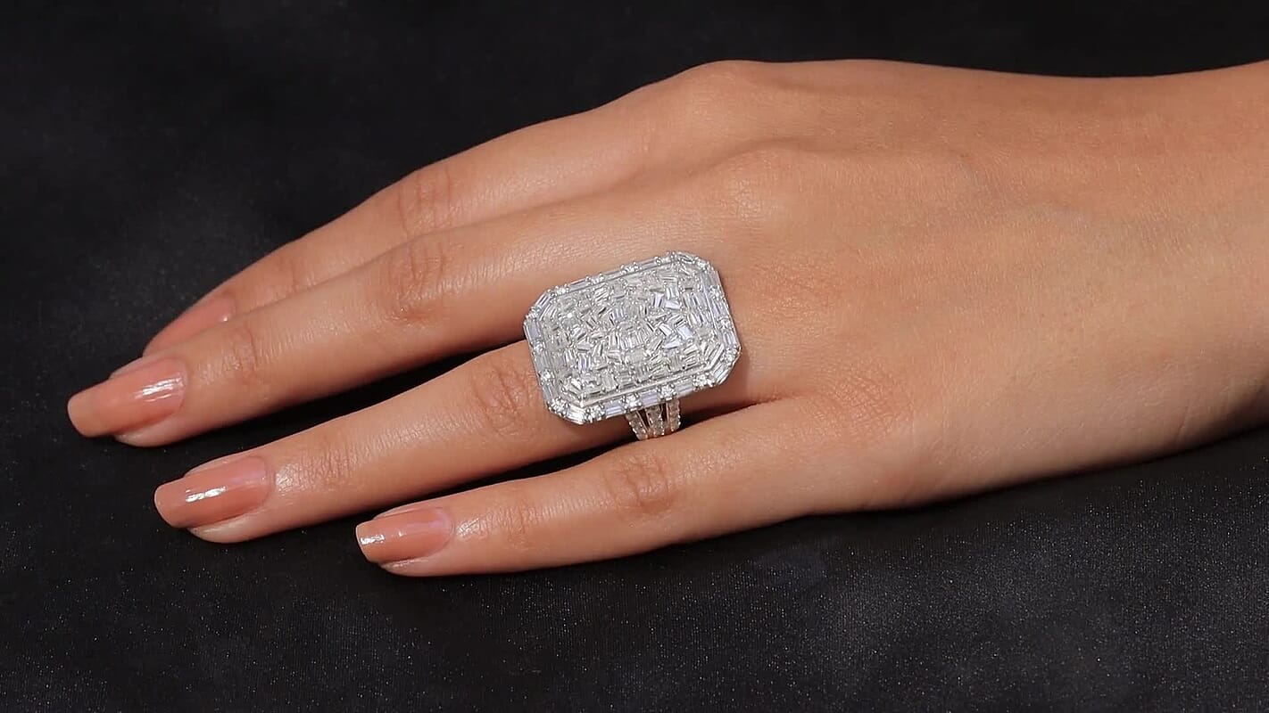 TLV D'Joy Moissanite Ring in Rhodium Over Sterling Silver (Size 10.0) 4.35 ctw