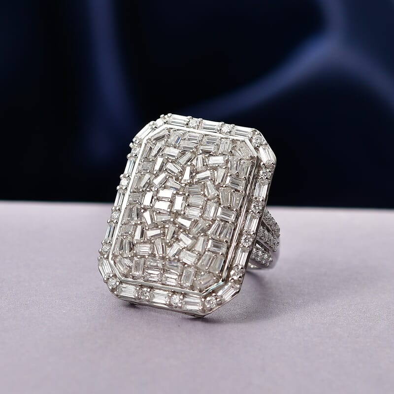 D'Joy Moissanite 3.90 ctw Shattered Mirror Ring in Rhodium Over Sterling Silver (Size 7.0)