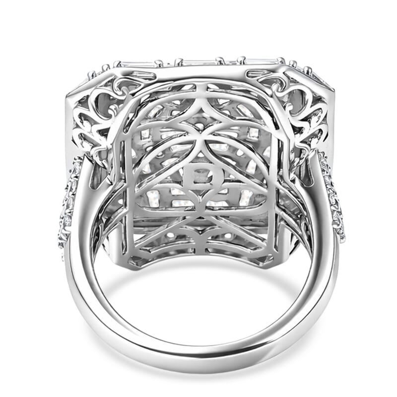 D'Joy Moissanite 3.90 ctw Shattered Mirror Ring in Rhodium Over Sterling Silver (Size 7.0)