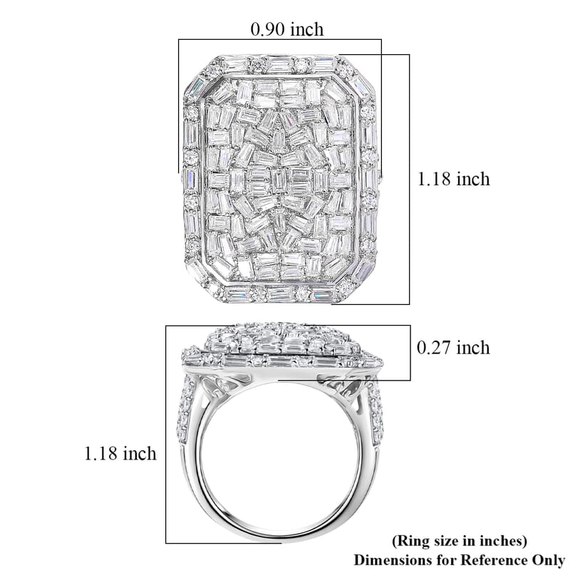 D'Joy Moissanite 3.90 ctw Shattered Mirror Ring in Rhodium Over Sterling Silver (Size 7.0)