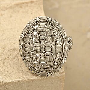 D'Joy Moissanite 3.25 ctw Ring in Rhodium Over Sterling Silver (Size 5.0)