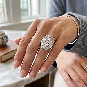 D'Joy Moissanite 3.25 ctw Ring in Rhodium Over Sterling Silver (Size 5.0)