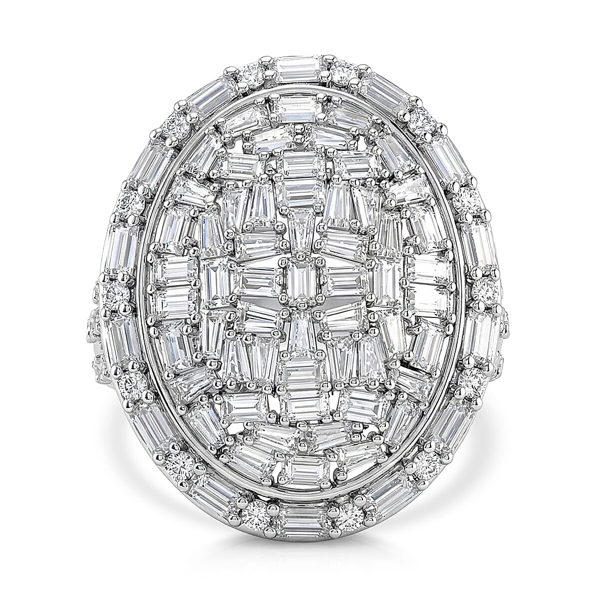 D'Joy Moissanite 3.25 ctw Shattered Mirror Ring in Rhodium Over Sterling Silver (Size 8.0)
