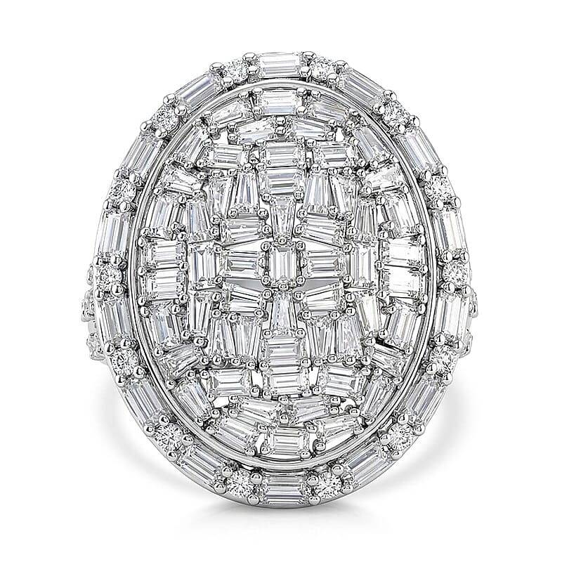 D'Joy Moissanite 3.25 ctw Shattered Mirror Ring in Rhodium Over Sterling Silver (Size 8.0)