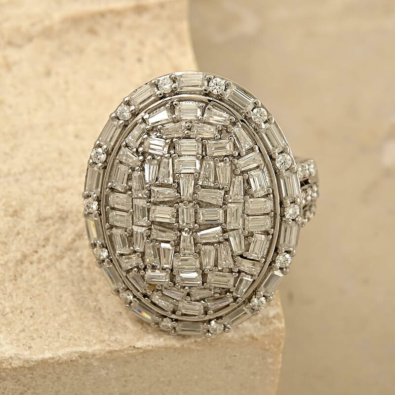 D'Joy Moissanite 3.25 ctw Shattered Mirror Ring in Rhodium Over Sterling Silver (Size 8.0)