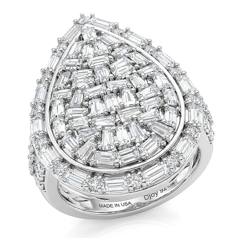 D'Joy Moissanite 2.85 ctw Shattered Mirror Ring in Rhodium Over Sterling Silver (Size 7.0)