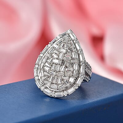 D'Joy Moissanite 2.85 ctw Shattered Mirror Ring in Rhodium Over Sterling Silver (Size 7.0)