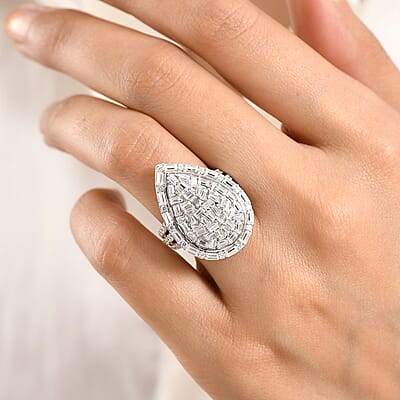 D'Joy Moissanite 2.85 ctw Shattered Mirror Ring in Rhodium Over Sterling Silver (Size 7.0)