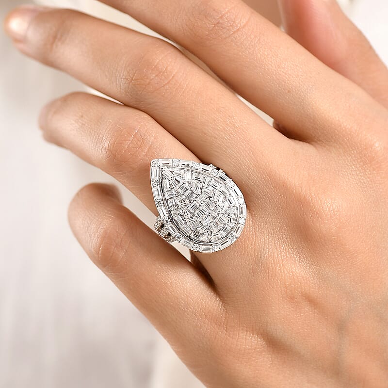 D'Joy Moissanite 2.85 ctw Shattered Mirror Ring in Rhodium Over Sterling Silver (Size 7.0)