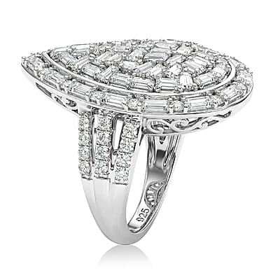D'Joy Moissanite 2.85 ctw Shattered Mirror Ring in Rhodium Over Sterling Silver (Size 7.0)